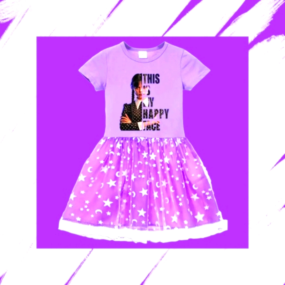 Wednesday Addams Purple and White Popular Fit and Flare Girl's Dress NWT - Picture 4 of 10
